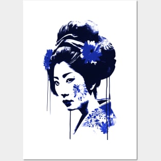 Blue geisha modern art style Posters and Art